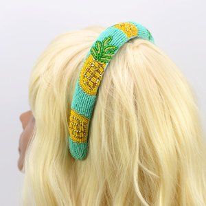 " HANDMADE INDIA SEED BEAD PINEAPPLE PRINTED HEADBAND"